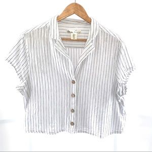 Kaisley | Pin Striped Button Down Crop Top Size XL